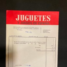 Juguetes antiguos: FACTURA DE JUGUETES. JUGUETES Y JUEGOS DE ESPAÑA BARCELONA. 1978. REVISTA ESPAÑOLA. SUSCRIPCION. Lote 403415529
