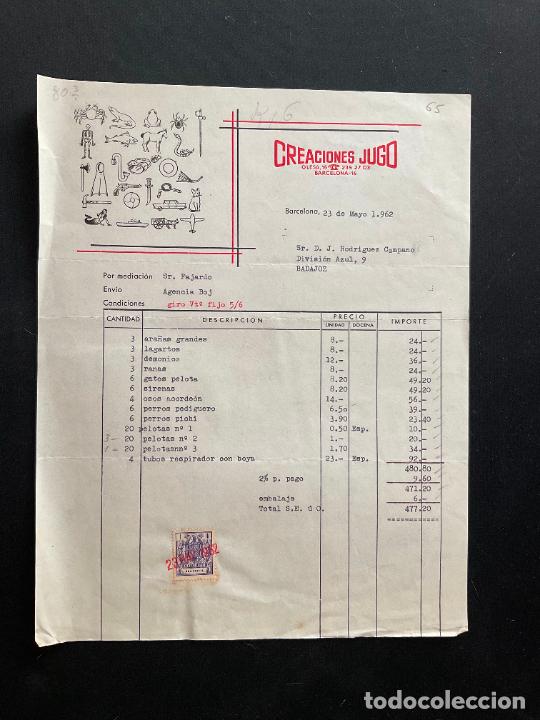 Brinquedos antigos: FACTURA DE JUGUETES.CREACIONES JUGO. BARCELONA. 1962. ARA&Ntilde;AS. LAGARTOS. RANAS
