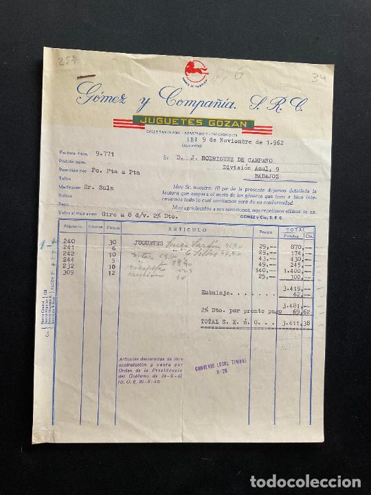 Brinquedos antigos: FACTURA DE JUGUETES. GOMEZ Y CIA. JUGUETES GOZAN. 1962. IBI. ALICANTE.