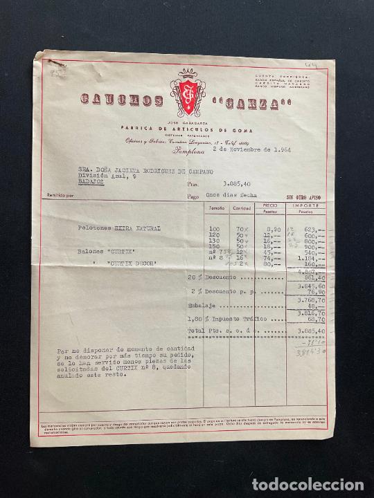 Brinquedos antigos: FACTURA DE JUGUETES. CAUCHOS GARZA. JOSE GARAGAZA. ARTICULOS DE GOMA. PAMPLONA 1964