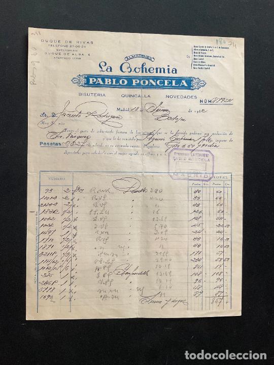 Brinquedos antigos: FACTURA DE JUGUETES. LA BOHEMIA. PABLO PONCELA. BISUTERIA. MADRID 1952