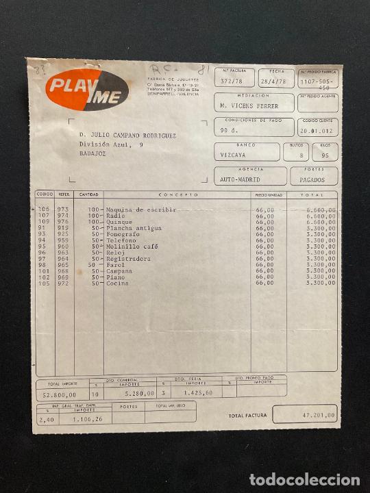 Old Toys: FACTURA DE JUGUETES. PLAYME. PLAY ME. BENIPARRELL. VALENCIA. 1978