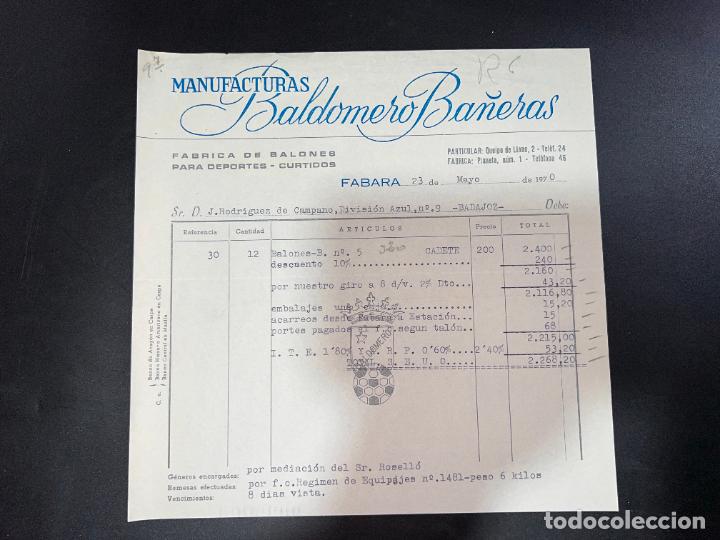Brinquedos antigos: FACTURA DE JUGUETES. MANUFACTURAS BALDOMERO BA&Ntilde;ERAS. F&Aacute;BRICA DE BALONES. FABARA-ARAG&Oacute;N, 1970