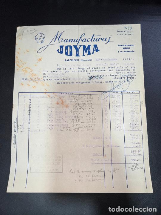 Brinquedos antigos: FACTURA DE JUGUETES. MANUFACTURAS JOYMA. GUINARD&Oacute; - BARCELONA, 1951