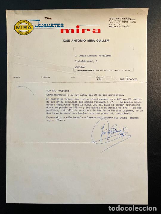 Jouets Anciens: FACTURA DE JUGUETES. JUGUETES MIRA. JOSE ANTONIO MIRA GUILLEN. IBI - ALICANTE, 1978