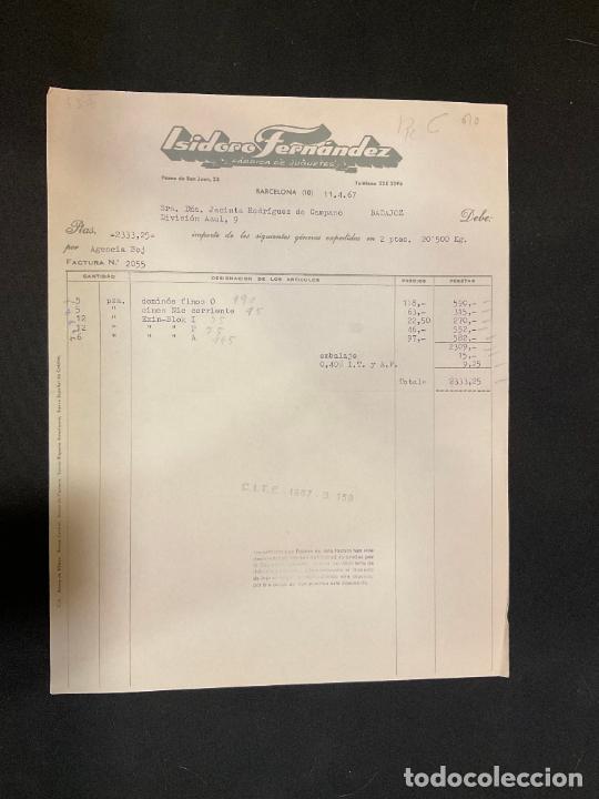Brinquedos antigos: FACTURA DE JUGUETES. ISIDORO FERNANDEZ. FABRICA DE JUGUETES. BARCELONA. 1967