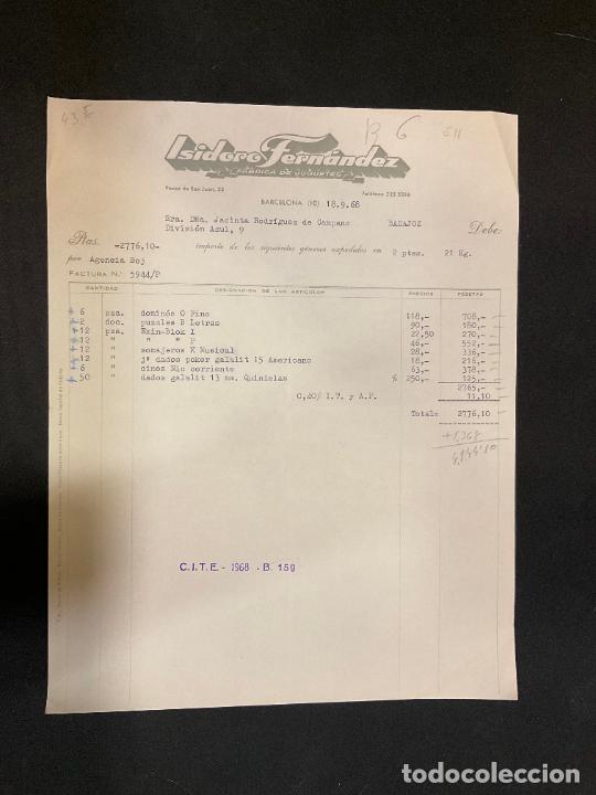 Brinquedos antigos: FACTURA DE JUGUETES. ISIDORO FERNANDEZ. FABRICA DE JUGUETES. BARCELONA. 1968