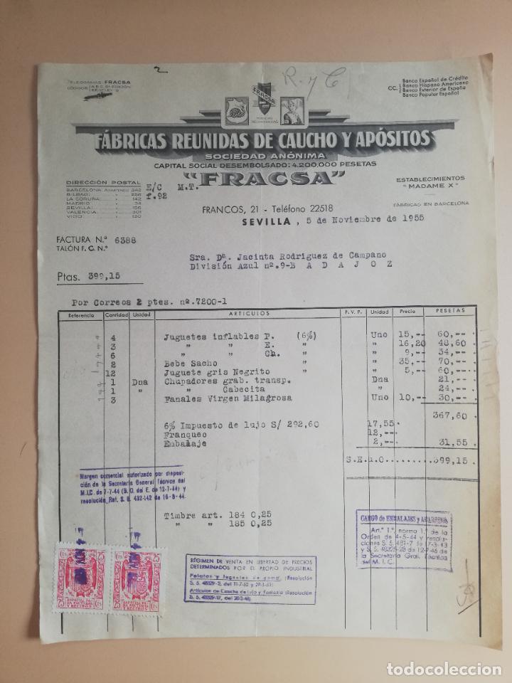 Old Toys: FACTURA DE JUGUETES. FABRICAS REUNIDAS DE CAUCHO Y APOSITOS. FRACSA. SEVILLA, 1955.