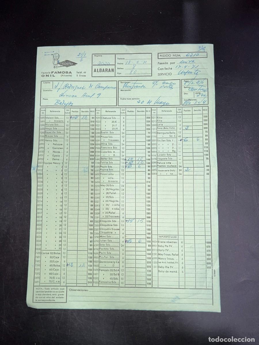 Brinquedos antigos: LISTADO DE RELACI&Oacute;N DE ART&Iacute;CULOS DE LA FACTOR&Iacute;A MU&Ntilde;ECAS DE FAMOSA. ONIL - ALICANTE, 1971