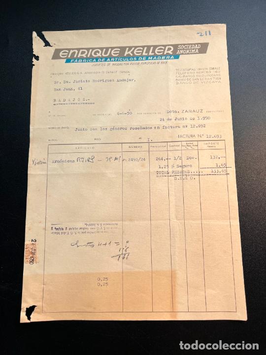 Brinquedos antigos: FACTURA DE JUGUETES. ENRIQUE KELLER. F&Aacute;BRICA DE ART&Iacute;CULOS DE MADERA. ZARAUZ - GUIPUZCOA, 1950