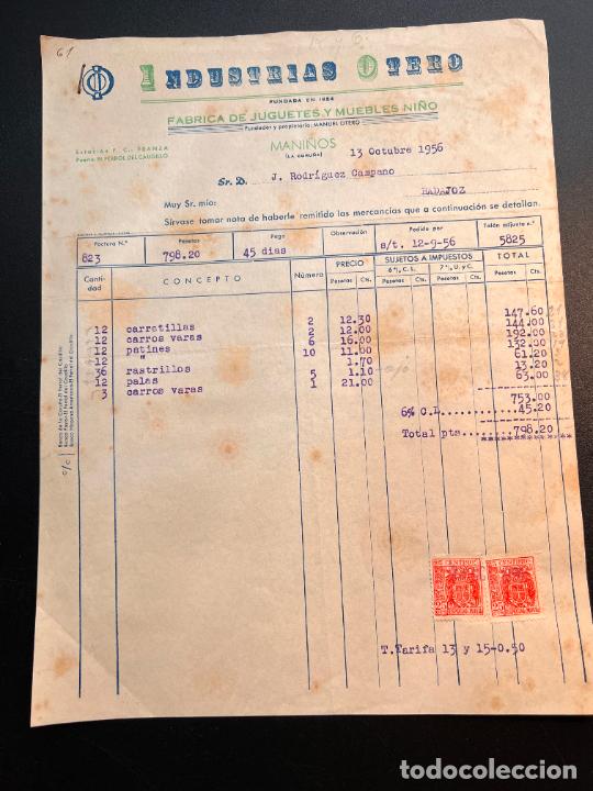 Brinquedos antigos: FACTURA DE JUGUETES. INDUSTRIAS OTERO. FABRICA DE JUGUETES Y MUEBLES NI&Ntilde;O. MANI&Ntilde;OS-LA CORU&Ntilde;A, 1956