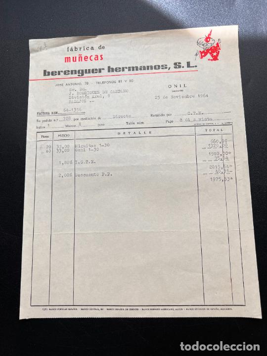 Old Toys: FACTURA DE JUGUETES. F&Aacute;BRICA DE MU&Ntilde;ECAS. BERENGUER HNOS., S.L. ONIL - ALICANTE, 1964