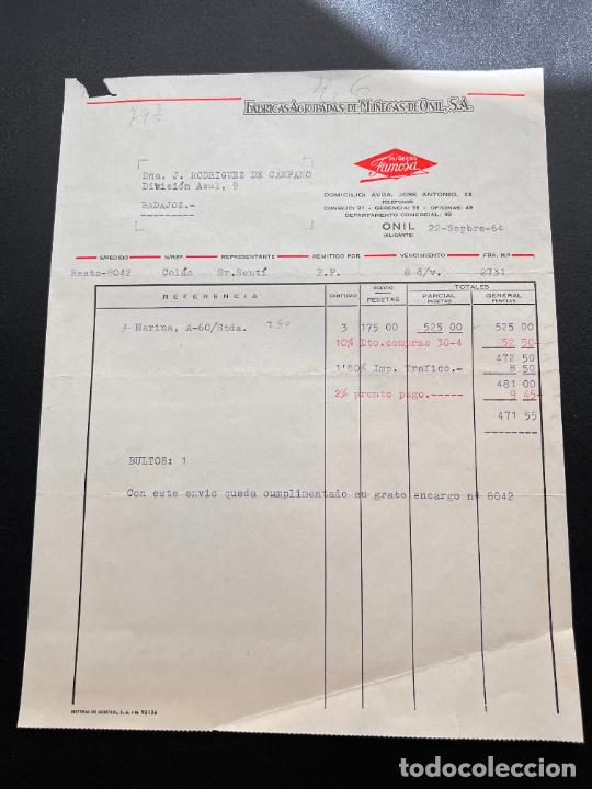 Giocattoli antichi: FACTURA. MU&Ntilde;ECAS FAMOSA. FABRICA AGRUPADA DE MU&Ntilde;ECAS DE ONIL. MARINA. ONIL - ALICANTE, 1964