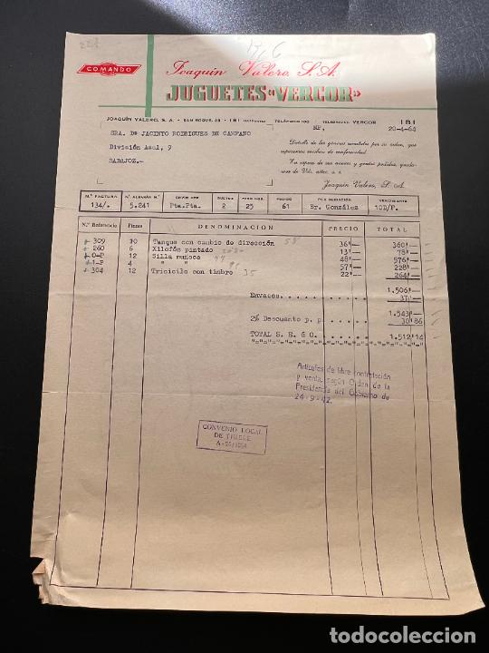 Old Toys: FACTURA DE JUGUETES. JUGUETES VERCOR. JOQU&Iacute;N VALERO. MARCA COMANDO. IBI - ALICANTE, 1964