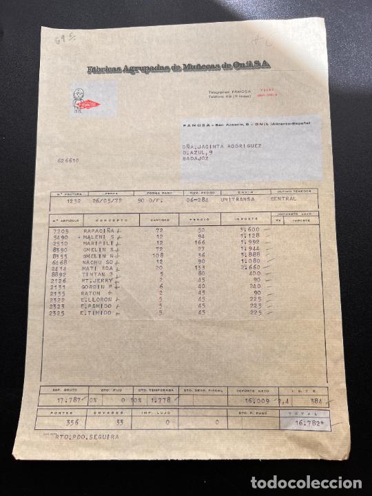 Jouets Anciens: FACTURA. MU&Ntilde;ECAS FAMOSA. F&Aacute;BRICA AGRUPADA DE MU&Ntilde;ECAS DE ONIL.MALENI, MARIPILI. ONIL - ALICANTE, 1972