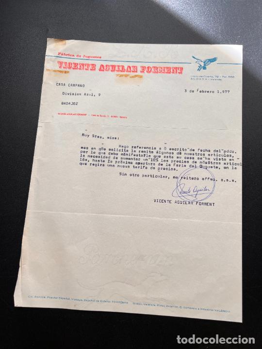 Jouets Anciens: FACTURA DE JUGUETES. VICENTE AGUILAR FORMENT. F&Aacute;BRICA DE JUGUETE. ALDAYA - VALENCIA, 1977