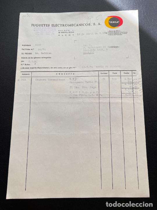 Jouets Anciens: FACTURA. JUGUETES ELECTROMECANICOS, S.A. JEMSA. ALCOY - ALICANTE, 1974