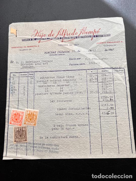 Jouets Anciens: FACTURA DE JUGUETES. HIJO DE ALFREDO MOMP&Oacute;. F&Aacute;BRICA DE JUGUETES. ALACUAS - VALENCIA 1964