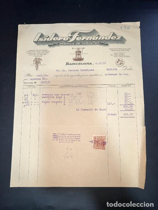 Jouets Anciens: FACTURA DE JUGUETES. ISIDORO FERN&Aacute;NDEZ. F&Aacute;BRICA DE JUGUETES. BARCELONA, 1952