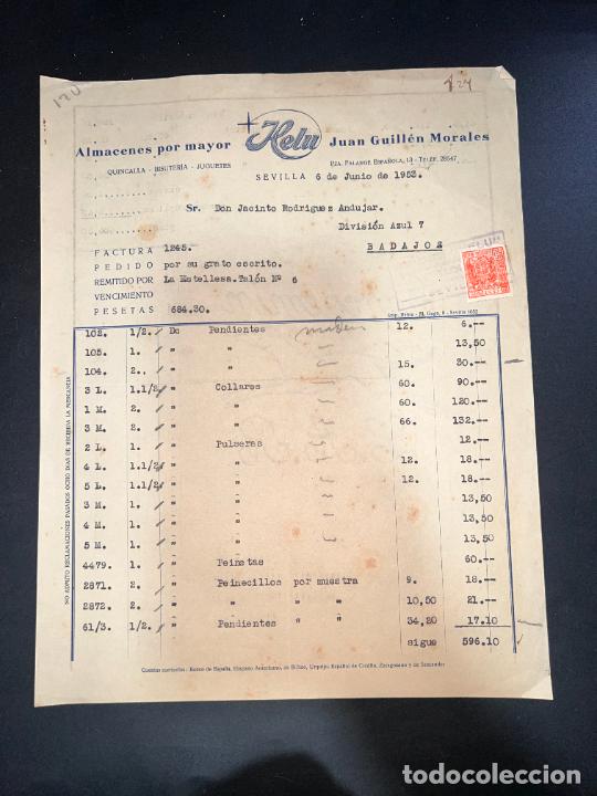Jouets Anciens: FACTURA DE JUGUETES. ALMACENES AL POR MAYOR HELU. JUAN GUILLEN MORALES. SEVILLA, 1953