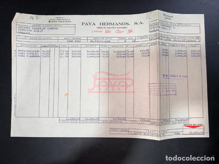 Jouets Anciens: FACTURA. PAYA HERMANOS, S.A. F&Aacute;BRICA DE JUGUETES Y CUCHILLER&Iacute;A. IBI -ALICANTE,1977