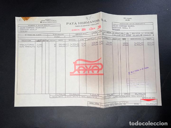 Old Toys: FACTURA DE JUGUETES. PAYA HERMANOS. F&Aacute;BRICA DE JUGUETES Y CUCHILLER&Iacute;A. IBI - ALICANTE, 1978