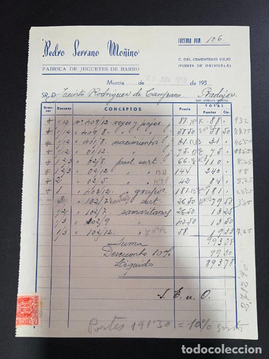 Juguetes antiguos: FACTURA DE JUGUETES. PEDRO SERRANO MO&Ntilde;INO. F&Aacute;BRICA DE JUGUETES DE BARRO. MURICA, 1956
