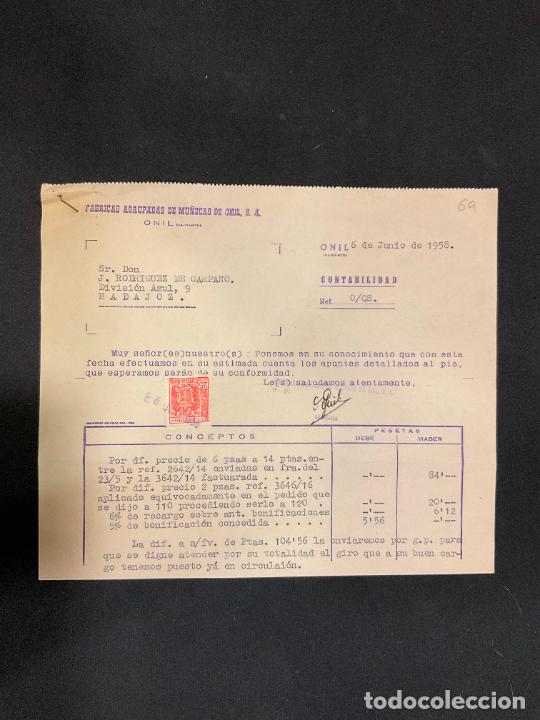 Juguetes antiguos: FACTURA DE JUGUETES. FABRICAS AGRUPADAS DE MU&Ntilde;ECAS DE ONIL. ALICANTE 1958