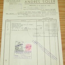 Juguetes antiguos: ANTIGUA FACTURA DE JUGUETES ANDRES SOLER - AÑO 1953 - FUTBOLISTAS GOMA
