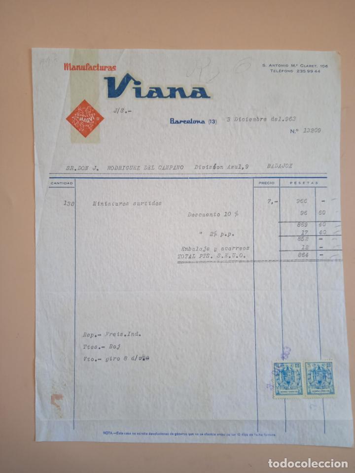 Juguetes antiguos: FACTURA DE JUGUETES. PRODUCTOS MAGVI. MANUFACTURAS VIANA. BARCELONA, 1963.