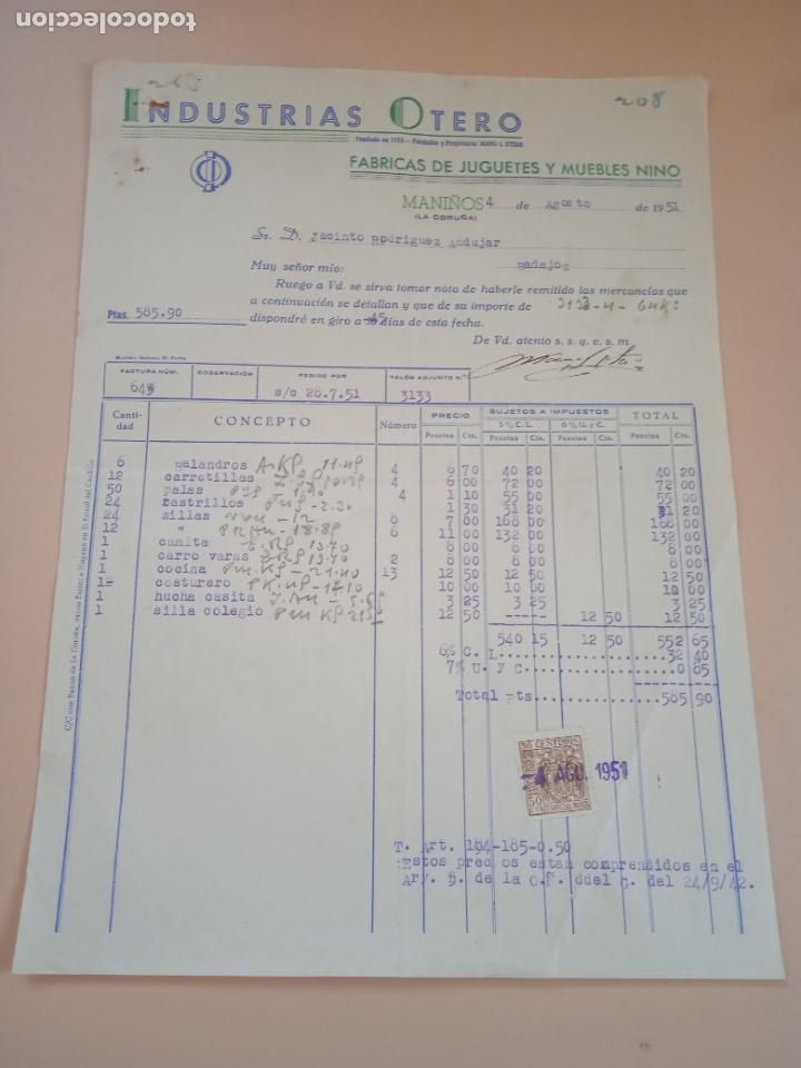 Old Toys: FACTURA DE JUGUETES. FABRICA DE JUGUETES. INDUSTRIAS OTERO. MANI&Ntilde;OS, LA CORU&Ntilde;A, 1951.