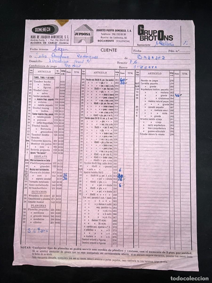 Giocattoli antichi: LISTADO DE RELACI&Oacute;N DE ART&Iacute;CULOS. GRUPO BROTONS. DOMENECH. JUGUETES M&Uacute;SICA. ALCUDIA - VALENCIA