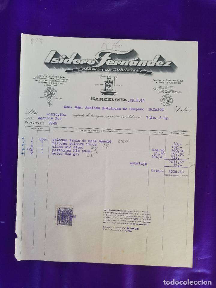 Giocattoli antichi: FACTURA DE JUGUETES. FABRICA DE JUGUETES. ISIDORO FERNANDEZ. BARCELONA, 1959.