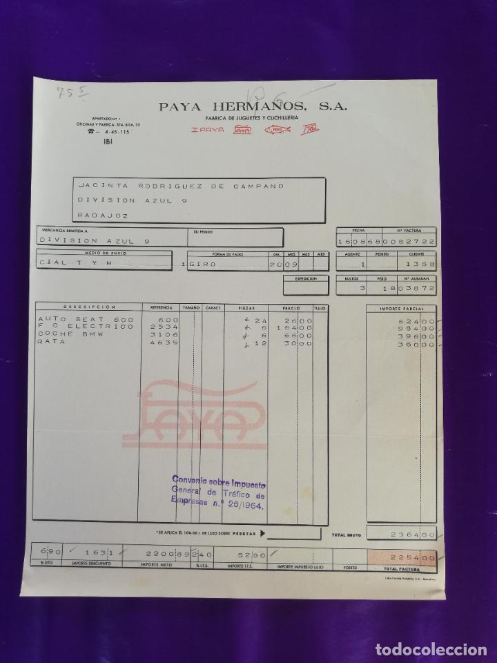 Giocattoli antichi: FACTURA DE JUGUETES. FABRICA DE JUGUETES. PAYA HERMANOS, S.A. IBI, ALICANTE, 1964.