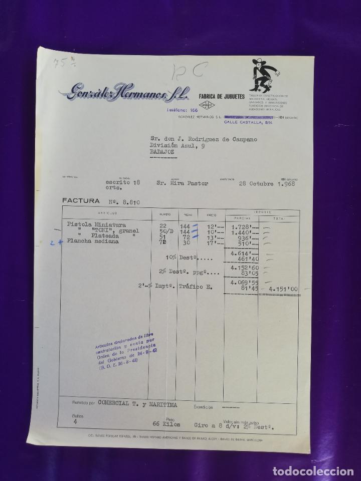 Giocattoli antichi: FACTURA DE JUGUETES. FABRICA DE JUGUETES. GONZALEZ HERMANOS, S.L. GONHER. IBI, ALICANTE, 1968.