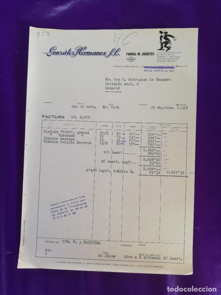 Giocattoli antichi: FACTURA DE JUGUETES. FABRICA DE JUGUETES. GONZALEZ HERMANOS, S.L. GONHER. IBI, ALICANTE, 1968.