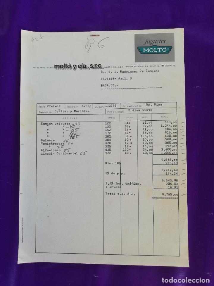 Giocattoli antichi: FACTURA DE JUGUETES. JUGUETES MOLTO. MOLTO Y CIA. IBI, ALICANTE, 1968.