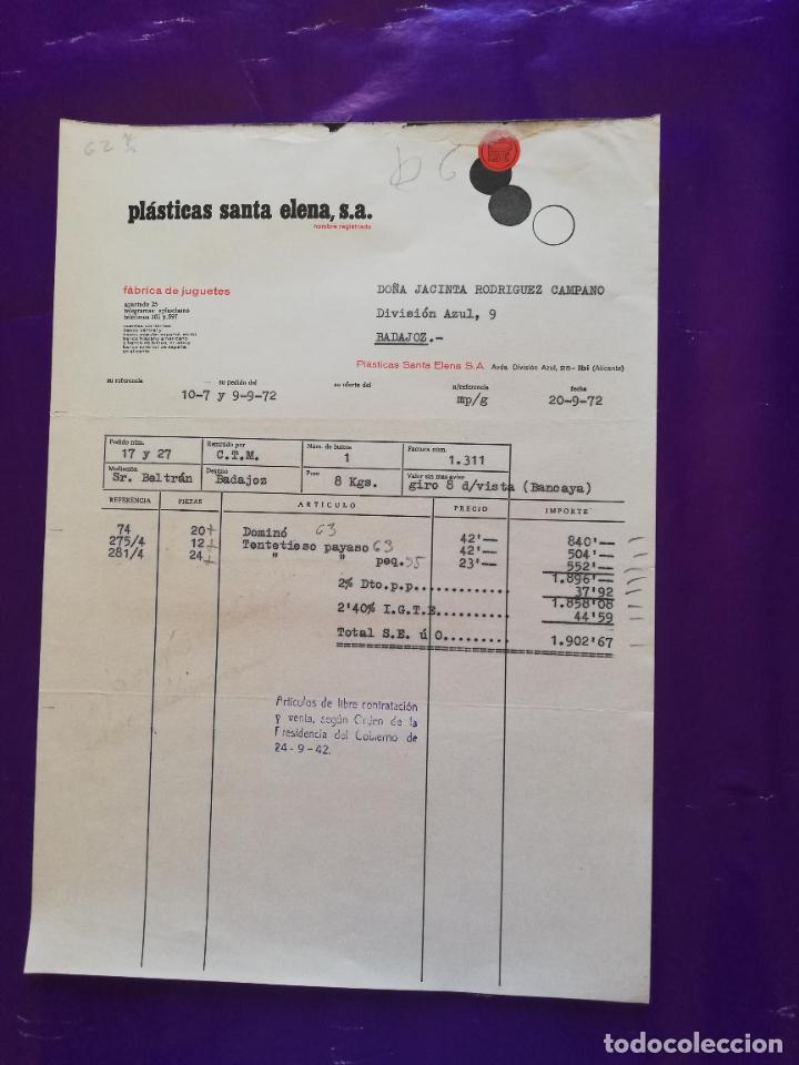 Giocattoli antichi: FACTURA DE JUGUETES. FABRICA DE JUGUETES. PLASTICAS SANTA ELENA, S.A. IBI, ALICANTE, 1972.