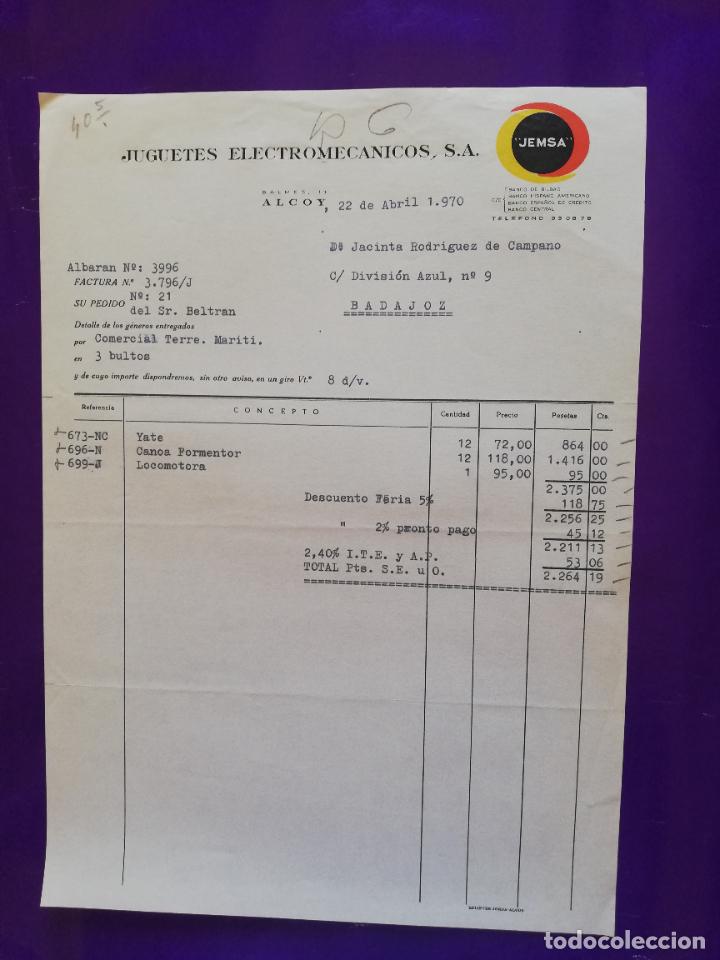 Giocattoli antichi: FACTURA DE JUGUETES. JEMSA. JUGUETES ELECTROMECANICOS, S.A. ALCOY, ALICANTE, 1970.