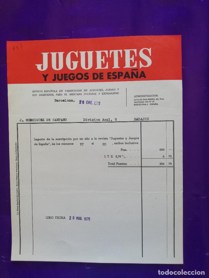 Giocattoli antichi: FACTURA DE JUGUETES. JUGUETES Y JUEGOS DE ESPA&Ntilde;A. BARCELONA, 1970.