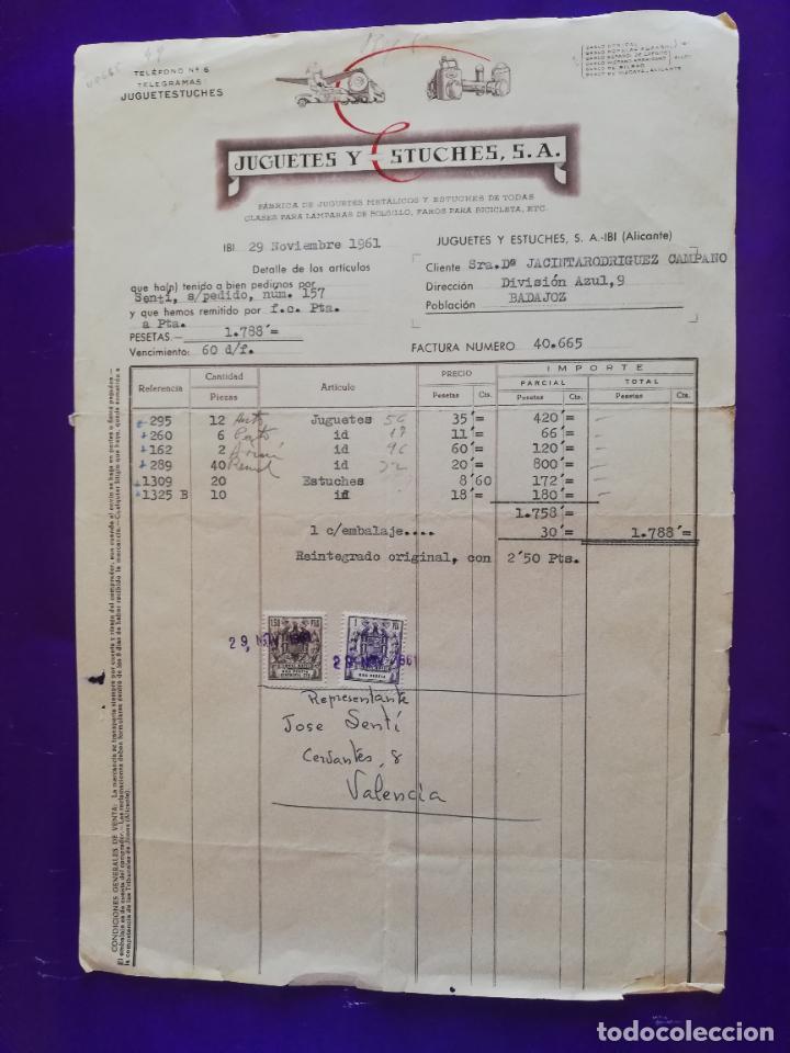 Antikes Spielzeug: FACTURA DE JUGUETES. FABRICA DE JUGUETES METALICOS. JUGUETES Y ESTUCHES, S.A. IBI, ALICANTE, 1961.
