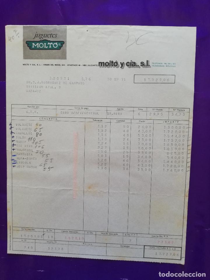 Juguetes antiguos: FACTURA DE JUGUETES. JUGUETES MOLTO. MOLTO Y CIA. IBI, ALICANTE, 1971.