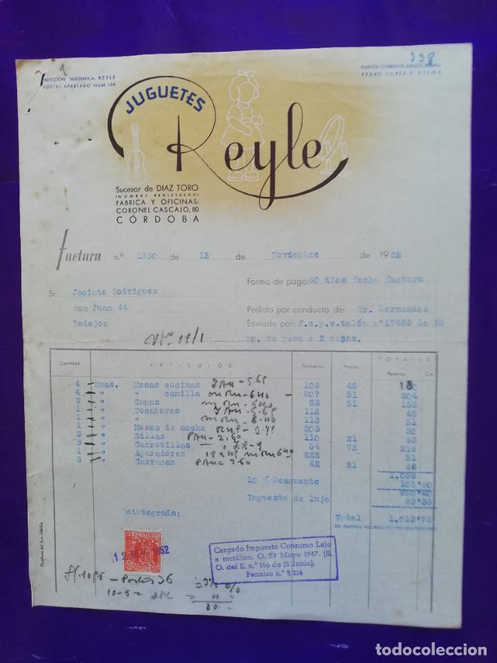 Juguetes antiguos: FACTURA DE JUGUETES. JUGUETES REYLE. CORDOBA, 1952.