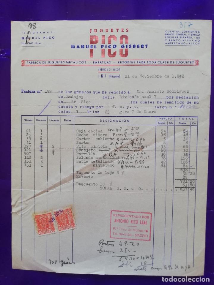 Old Toys: FACTURA DE JUGUETES. FABRICA DE JUGUETES METALICOS. JUGUETES PICO. MANUEL PICO. IBI, ALICANTE 1952.