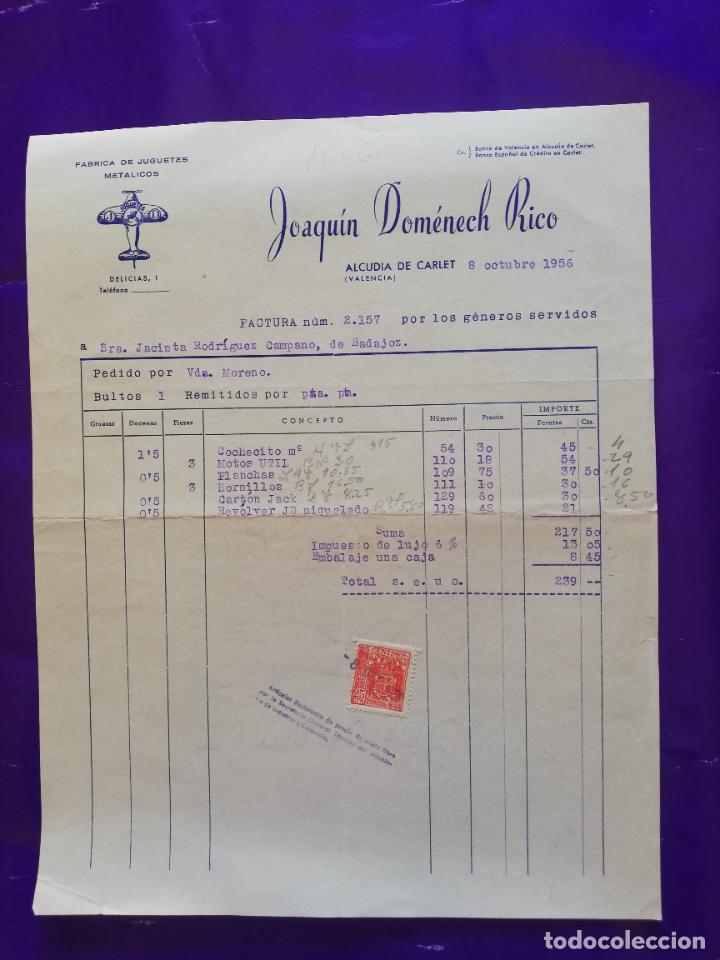 Giocattoli antichi: FACTURA DE JUGUETES. FABRICA DE JUGUETES METALICOS. JOAQUIN DOMENECH RICO. VALENCIA, 1956.