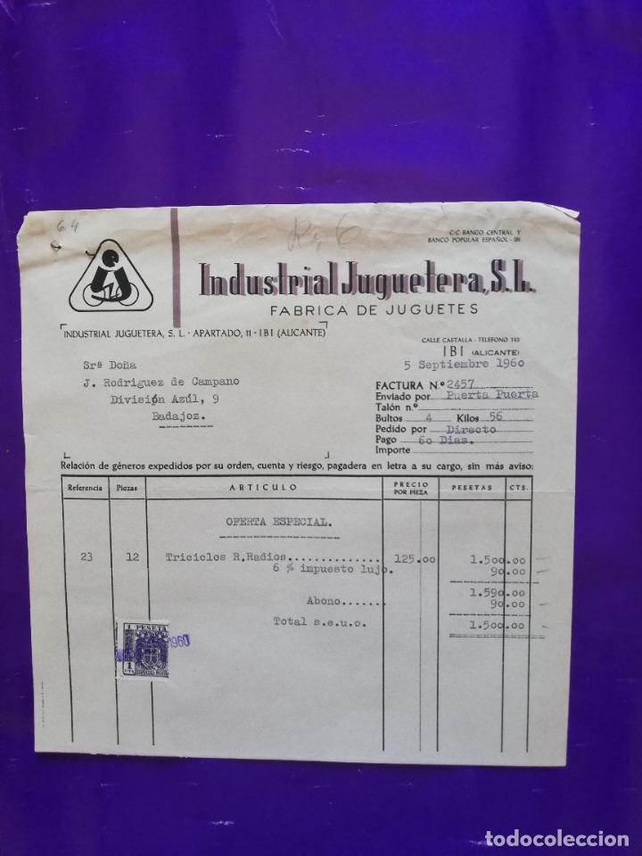 Jouets Anciens: FACTURA DE JUGUETES. FABRICA DE JUGUETES. INDUSTRIAL JUGUETERA, S.L. IBI, ALICANTE, 1960.