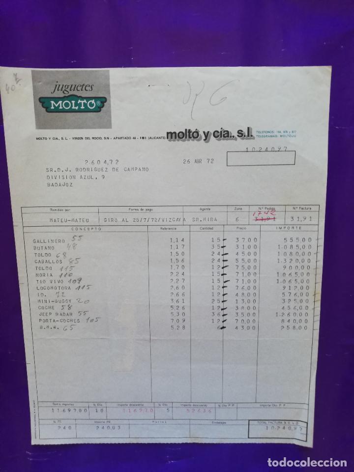 Jouets Anciens: FACTURA DE JUGUETES. JUGUETES MOLTO. MOLTO Y CIA. IBI, ALICANTE, 1972.