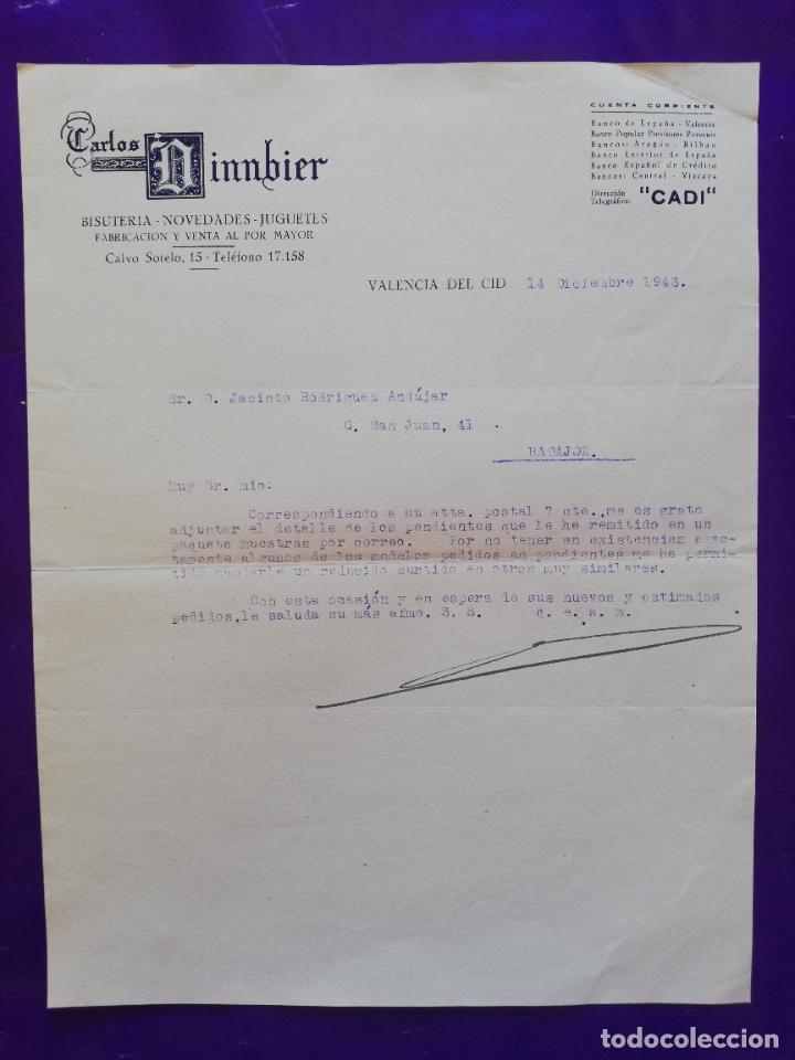 Jouets Anciens: CARTA COMERCIAL DE JUGUETES. BISUTERIA-JUGUETES. CARLOS DINNBIER. VALENCIA, 1943.