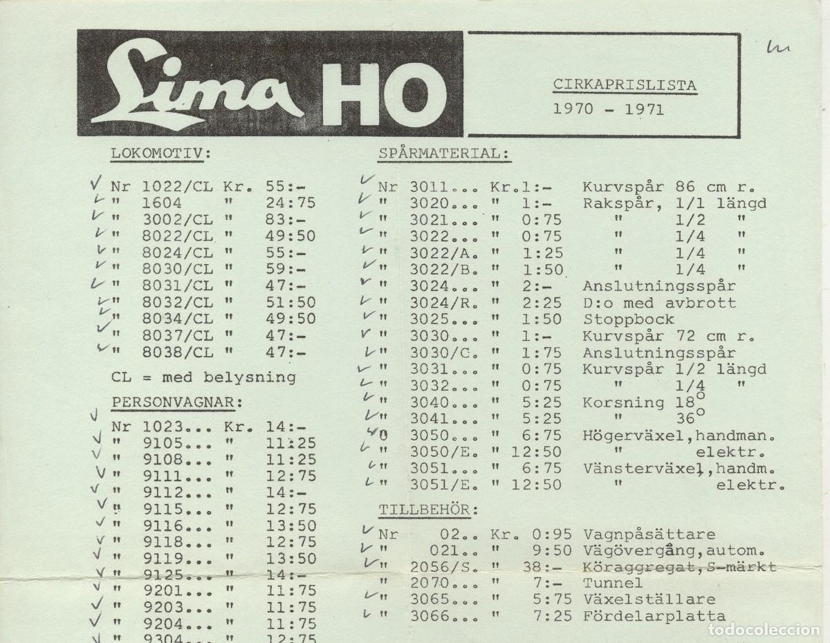 Brinquedos antigos: cat&aacute;logo LIMA 1970-71 HO ONLY PREISLISTE PRICE LIST SEK Schwedische Kronen - en sueco