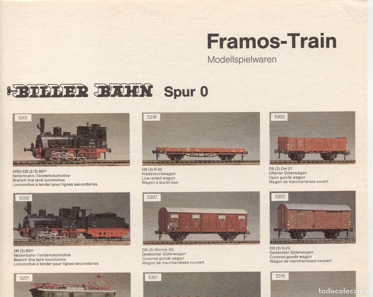 Juguetes antiguos: cat&agrave;logo FRAMOS TRAIN BILLER BAHN Spur O 1:45 1990s Modellspielaren - en alem&aacute;n